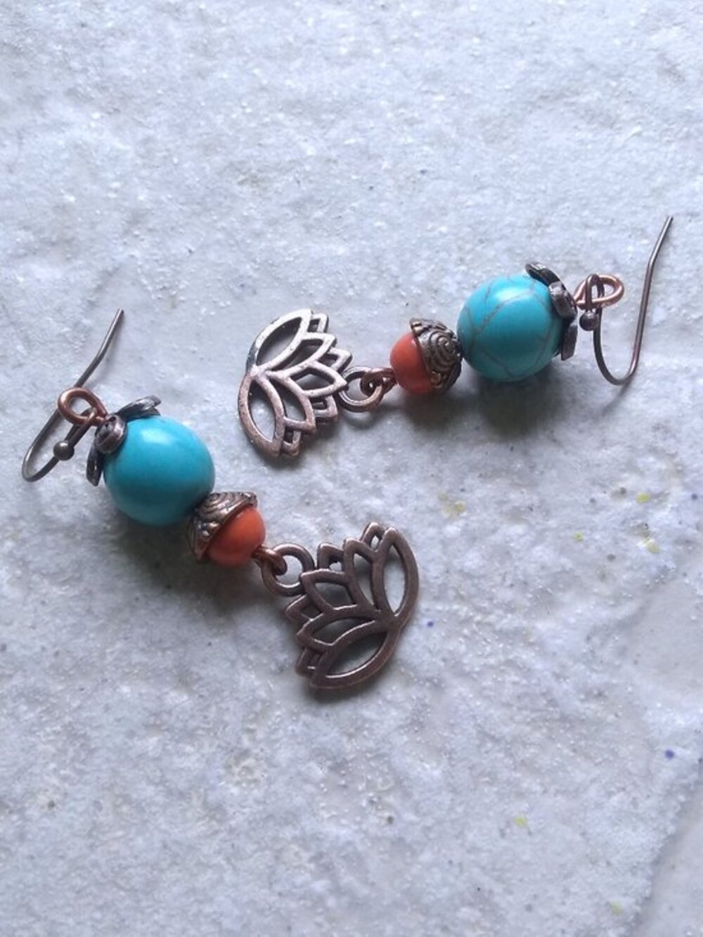 Color Pop! Mango + Turquoise Lotus Charm Summer Earrings - Positive Vibes